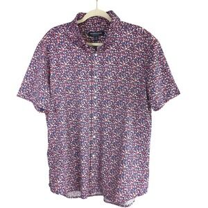 Mizzen + Main Shirt Mens XL Trim Blue Red Print Button Down Performance